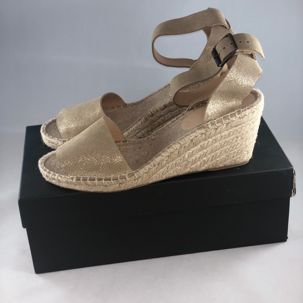 NWOT J. CREW Gold Espadrille Wedge Sandal Sz 12